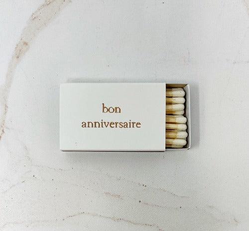 Bon Anniversaire gold foil matchbook