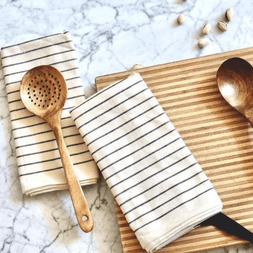 black and ivory striped cotton tea towel