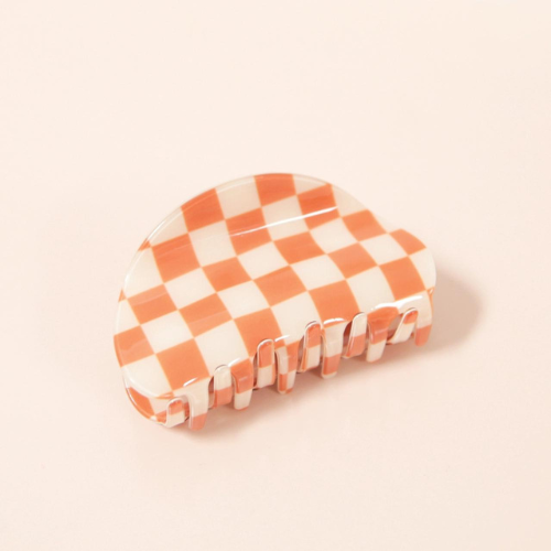 orange & white checkered hair clip