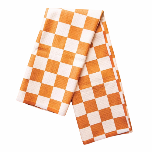 orange checkered kitchen towel