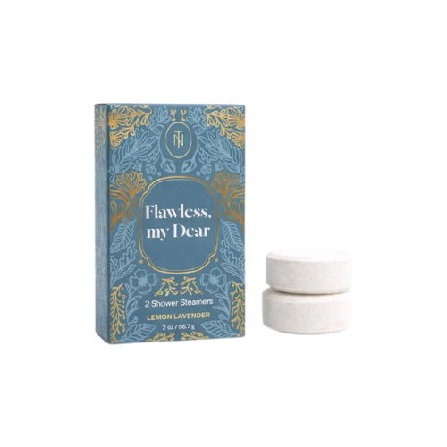 2 shower steamers infused with french lavender and lemon for a soothing self-care moment that feels thoughtful and romantic. The gentle floral scent creates a sense of ease and comfort.
