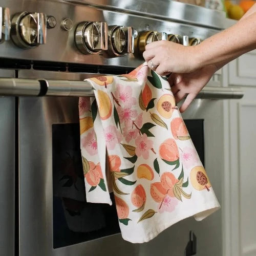 peach blossom print tea towel