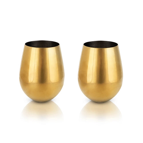 set of 2 stainless steel gold plated stemless wine cups