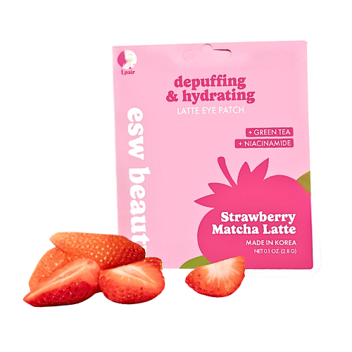 A 0.1 oz pack of Strawberry Matcha Latte eye patches. Revive tired eyes with green tea extracts and niacinamide, to hydrate and reduce the appearance of puffiness under your eyes. 
Clean Ingredients. Vegan. Cruelty-Free. Sustainable. Made in Korea.