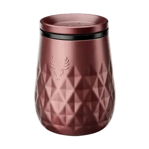  A 12 oz double-walled stainless steel Wine Tumbler with a lid.