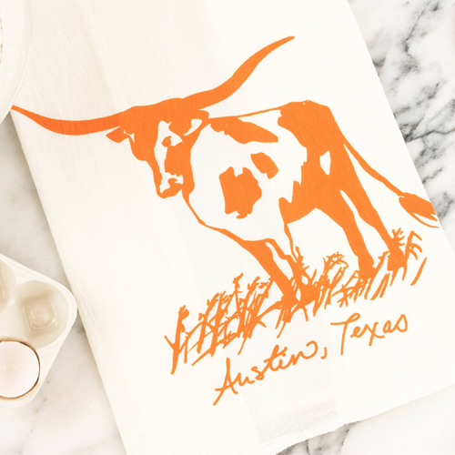 Longhorn Burnt Orange UT tea towel | Bon Vivant Gift Boxes, Austin TX