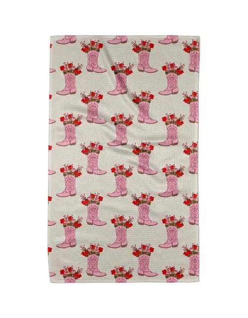 Pink Cowboy Boots Tea Towel - Geometry
